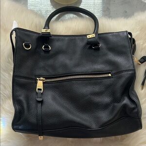 Badgley Mischka Black Leather Tote with Gold Accents medium size